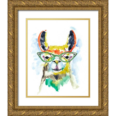 Smarty-Pants Llama Gold Ornate Wood Framed Art Print with Double Matting by Goldberger, Jennifer