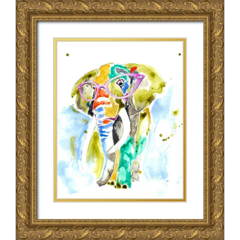 Smarty-Pants Elephant Gold Ornate Wood Framed Art Print with Double Matting by Goldberger, Jennifer