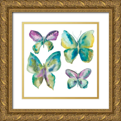Jeweled Butterflies I Gold Ornate Wood Framed Art Print with Double Matting by Zarris, Chariklia