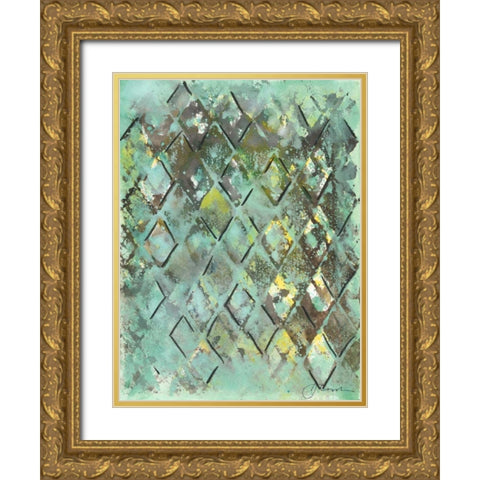 Lattice in Green I Gold Ornate Wood Framed Art Print with Double Matting by Combs, Joyce