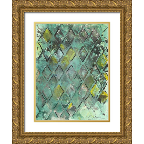 Lattice in Green II Gold Ornate Wood Framed Art Print with Double Matting by Combs, Joyce
