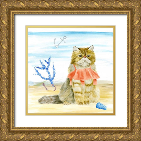 Summer Purr Party I Gold Ornate Wood Framed Art Print with Double Matting by Wang, Melissa