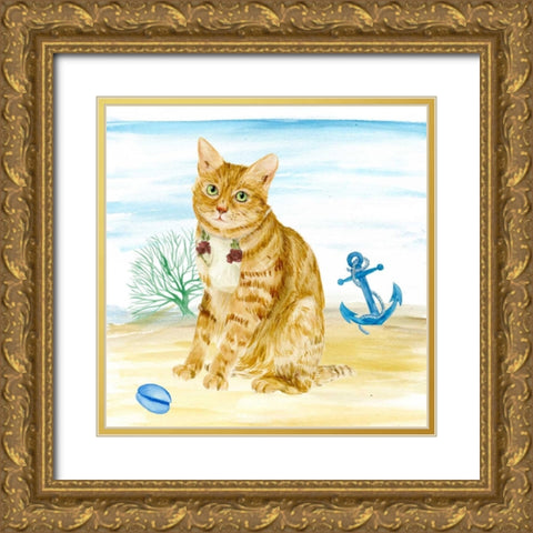 Summer Purr Party IV Gold Ornate Wood Framed Art Print with Double Matting by Wang, Melissa