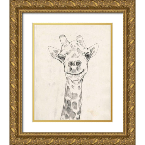 Giraffe Portrait I Gold Ornate Wood Framed Art Print with Double Matting by Goldberger, Jennifer