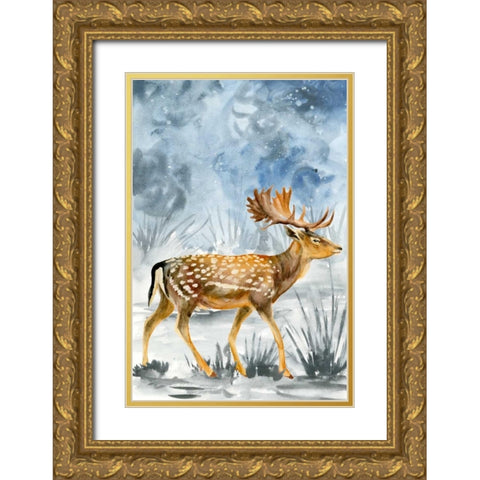 Snowy Night I Gold Ornate Wood Framed Art Print with Double Matting by Wang, Melissa