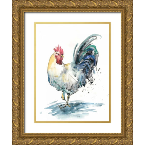 Rooster Splash I Gold Ornate Wood Framed Art Print with Double Matting by Wang, Melissa
