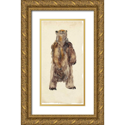 Brown Bear Stare I Gold Ornate Wood Framed Art Print with Double Matting by Wang, Melissa