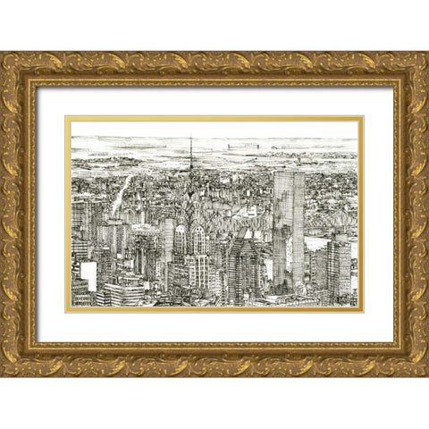 Skyline Sketch I Gold Ornate Wood Framed Art Print with Double Matting by Wang, Melissa