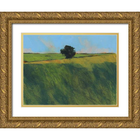 Lone Hedgerow Tree Gold Ornate Wood Framed Art Print with Double Matting by Bailey, Paul