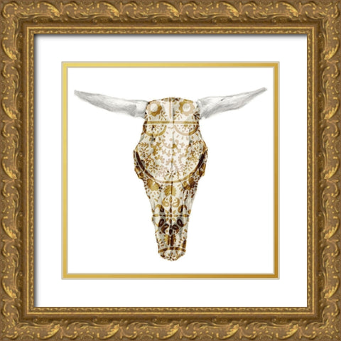 Day of the Dead Skull Mount VIII Gold Ornate Wood Framed Art Print with Double Matting by Studio W