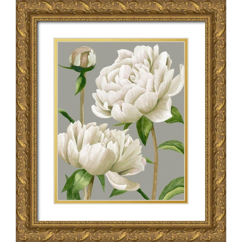White Peonies I Gold Ornate Wood Framed Art Print with Double Matting by Popp, Grace