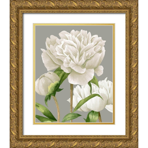 White Peonies II Gold Ornate Wood Framed Art Print with Double Matting by Popp, Grace