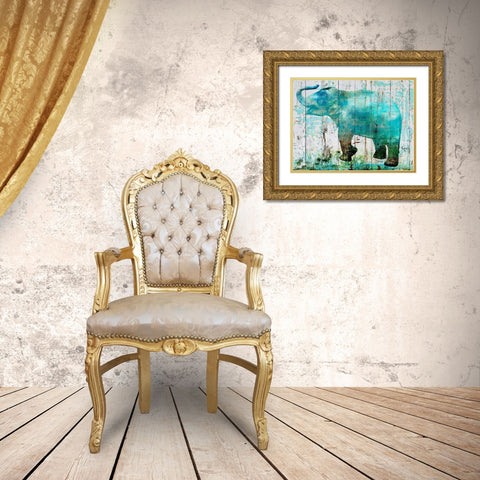 Blue Elephant Gold Ornate Wood Framed Art Print with Double Matting by Orlov, Irena
