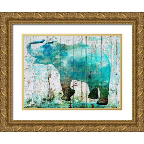 Blue Elephant Gold Ornate Wood Framed Art Print with Double Matting by Orlov, Irena
