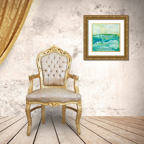 Turquoise Sea I Gold Ornate Wood Framed Art Print with Double Matting by Holland, J.