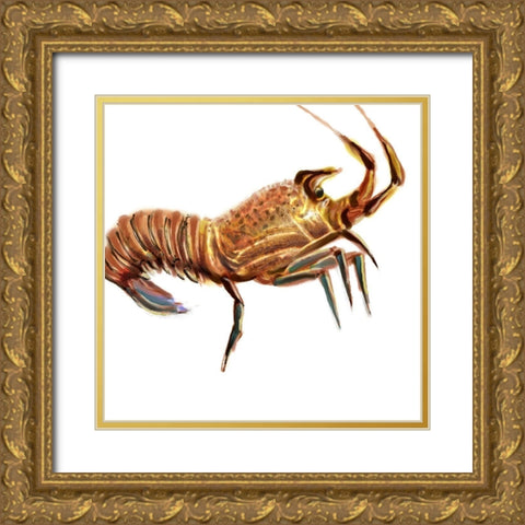 Illustrated Lobster II Gold Ornate Wood Framed Art Print with Double Matting by Novak, Rick