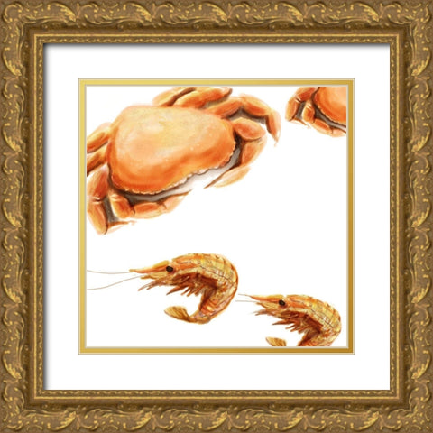 Illustrated Crab Gold Ornate Wood Framed Art Print with Double Matting by Novak, Rick