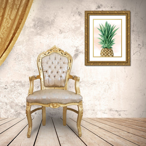 Pineapple on Coral I Gold Ornate Wood Framed Art Print with Double Matting by Popp, Grace