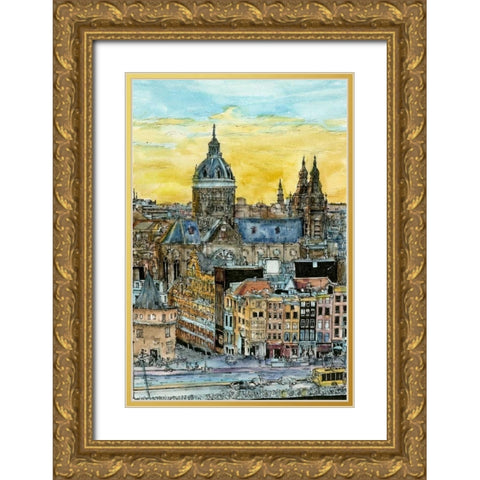 European Afternoon V Gold Ornate Wood Framed Art Print with Double Matting by Wang, Melissa