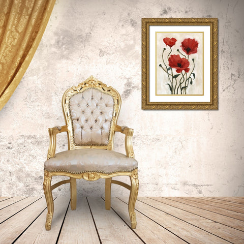 Poppy Bouquet I Gold Ornate Wood Framed Art Print with Double Matting by Scarvey, Emma