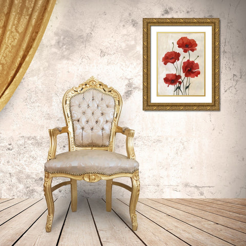 Poppy Bouquet III Gold Ornate Wood Framed Art Print with Double Matting by Scarvey, Emma
