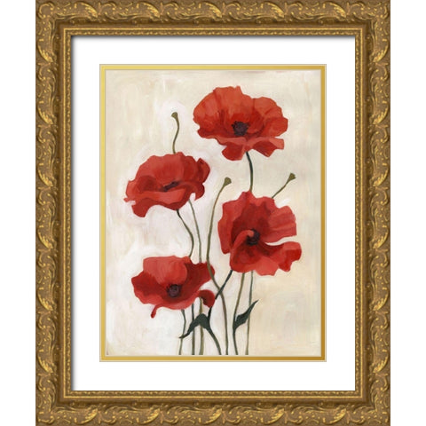 Poppy Bouquet III Gold Ornate Wood Framed Art Print with Double Matting by Scarvey, Emma