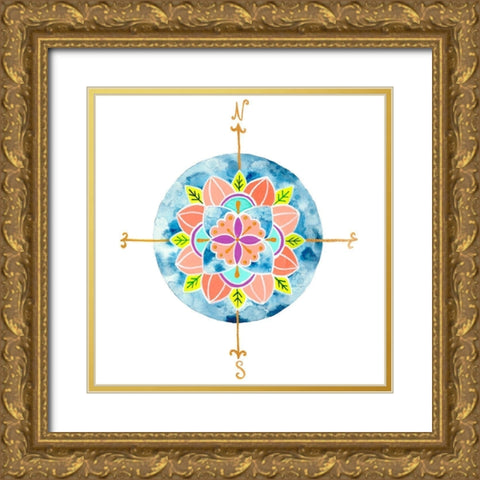 Blue Mandala I Gold Ornate Wood Framed Art Print with Double Matting by Ewer, Rebekah