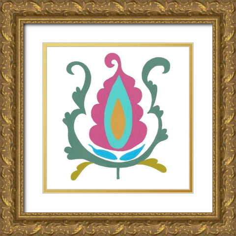 Suzani Flower I Gold Ornate Wood Framed Art Print with Double Matting by Zarris, Chariklia