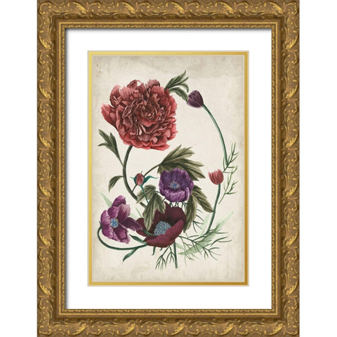 Antique Peony I Gold Ornate Wood Framed Art Print with Double Matting by Wang, Melissa