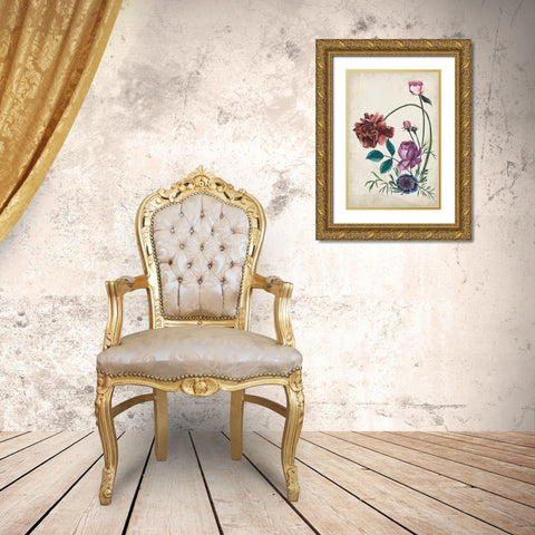 Antique Peony II Gold Ornate Wood Framed Art Print with Double Matting by Wang, Melissa