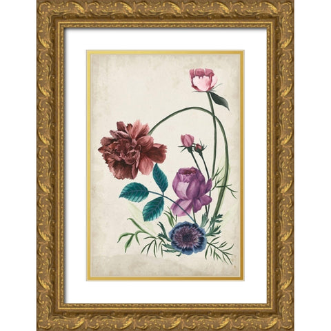 Antique Peony II Gold Ornate Wood Framed Art Print with Double Matting by Wang, Melissa