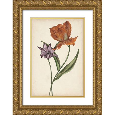 Two Tulips II Gold Ornate Wood Framed Art Print with Double Matting by Wang, Melissa