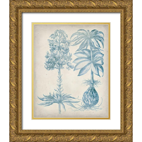 Blue Fresco Floral I Gold Ornate Wood Framed Art Print with Double Matting by Vision Studio