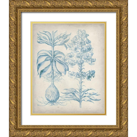 Blue Fresco Floral II Gold Ornate Wood Framed Art Print with Double Matting by Vision Studio