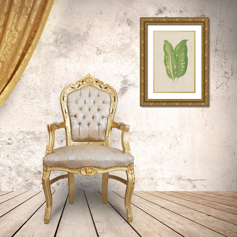 Leaves on Linen V Gold Ornate Wood Framed Art Print with Double Matting by Unknown