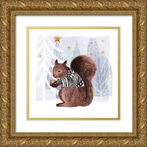 Cozy Woodland Animal II Gold Ornate Wood Framed Art Print with Double Matting by Borges, Victoria