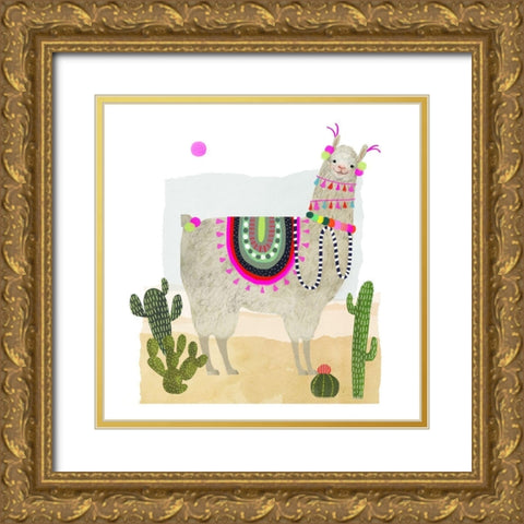 Llamarama II Gold Ornate Wood Framed Art Print with Double Matting by Borges, Victoria