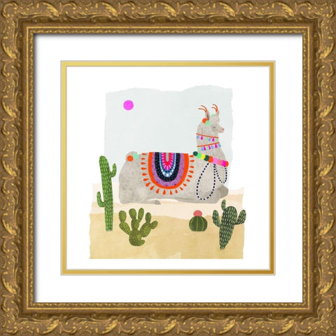 Llamarama III Gold Ornate Wood Framed Art Print with Double Matting by Borges, Victoria