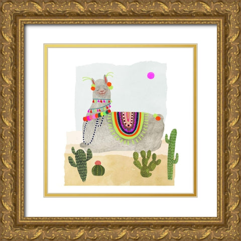 Llamarama IV Gold Ornate Wood Framed Art Print with Double Matting by Borges, Victoria