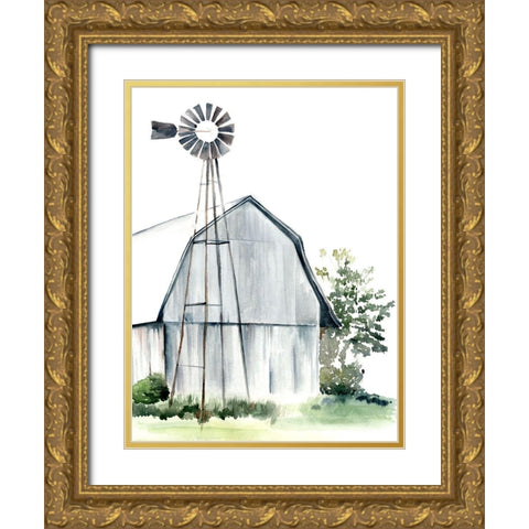 Watercolor Barn I Gold Ornate Wood Framed Art Print with Double Matting by Parker, Jennifer Paxton