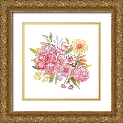 Pink Petals II Gold Ornate Wood Framed Art Print with Double Matting by Borges, Victoria