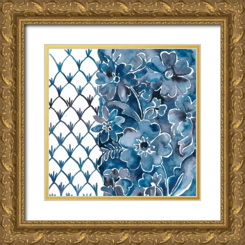 Cobalt Garden III Gold Ornate Wood Framed Art Print with Double Matting by Zarris, Chariklia