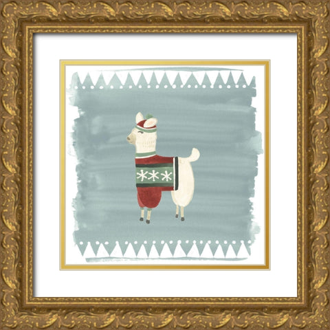 Winter Wonder Llama IV Gold Ornate Wood Framed Art Print with Double Matting by Vess, June Erica