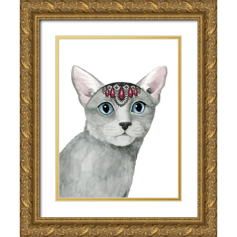 Downton Cat I Gold Ornate Wood Framed Art Print with Double Matting by Popp, Grace
