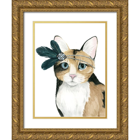 Downton Cat II Gold Ornate Wood Framed Art Print with Double Matting by Popp, Grace