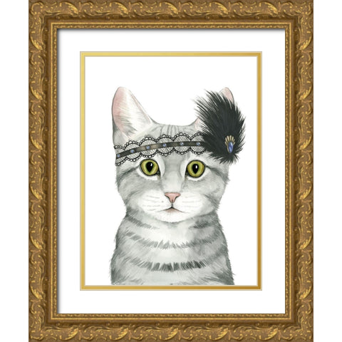 Downton Cat III Gold Ornate Wood Framed Art Print with Double Matting by Popp, Grace