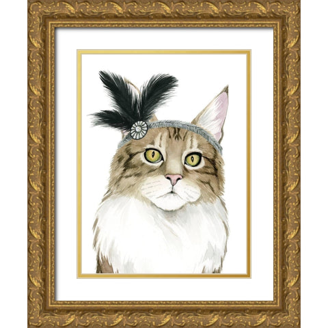 Downton Cat IV Gold Ornate Wood Framed Art Print with Double Matting by Popp, Grace