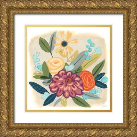 Pop Posy IV Gold Ornate Wood Framed Art Print with Double Matting by Vess, June Erica