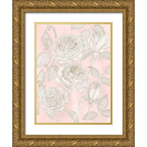 Blooming Roses I Gold Ornate Wood Framed Art Print with Double Matting by Wang, Melissa