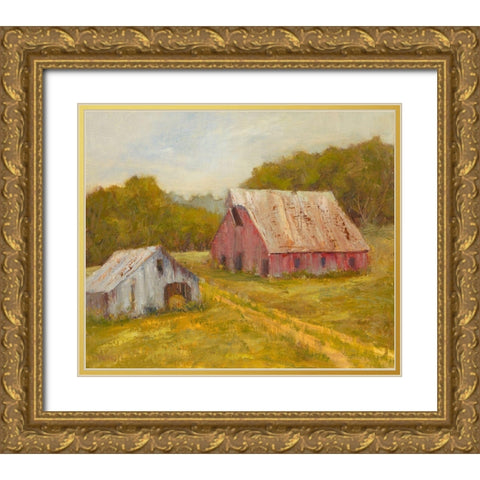 Country Barns Gold Ornate Wood Framed Art Print with Double Matting by Wendling, Marilyn